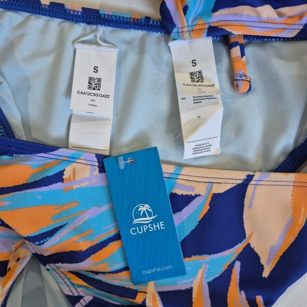 Cupshe Womens Tropical‎ Leaf Print Bikini Set Navy Orange Size S New With Tags